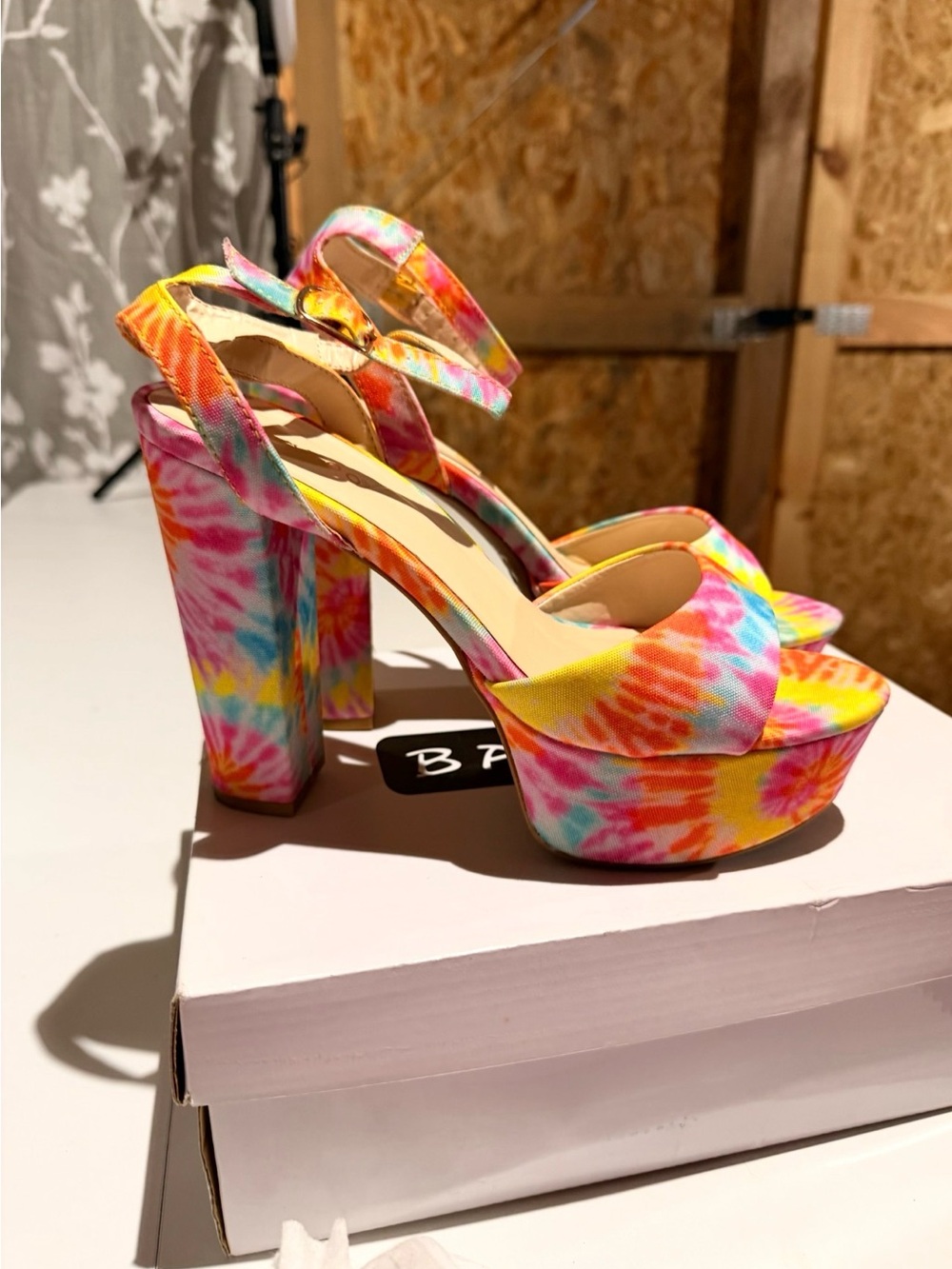 BAMBOO Multicolor Tie-Dye Platform Block Heel Sandals